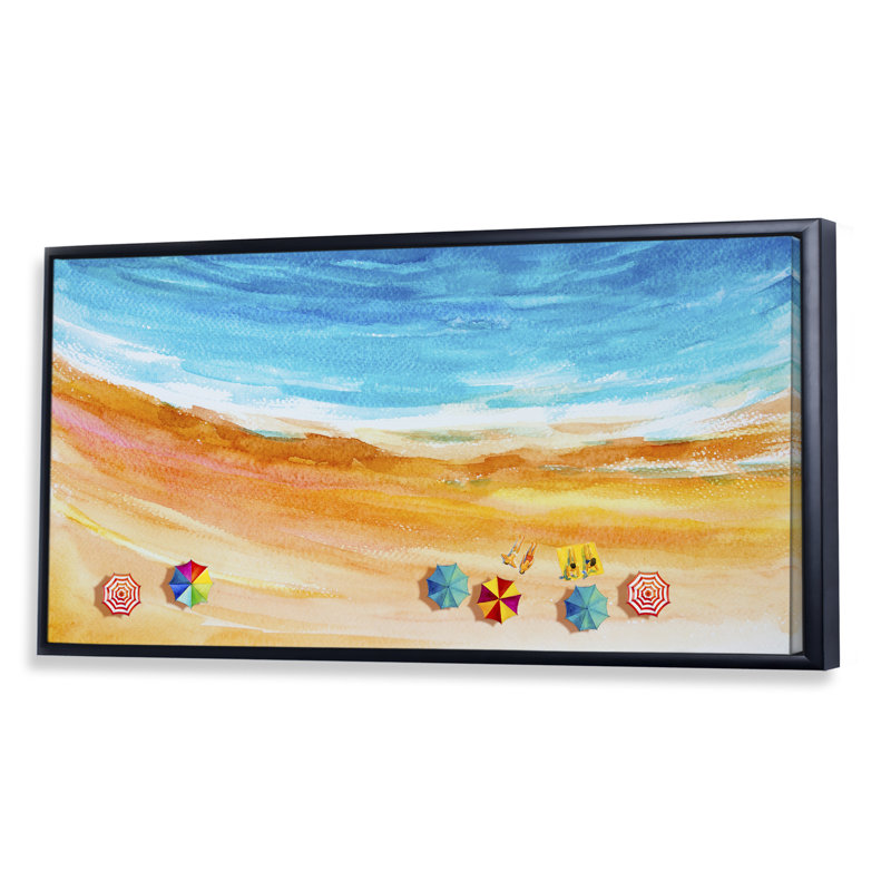 Vue aérienne de la plage de Miami Pastel - peinture sur toile, H 30 po x l 40 po x P 1,5 po, Cadre noir