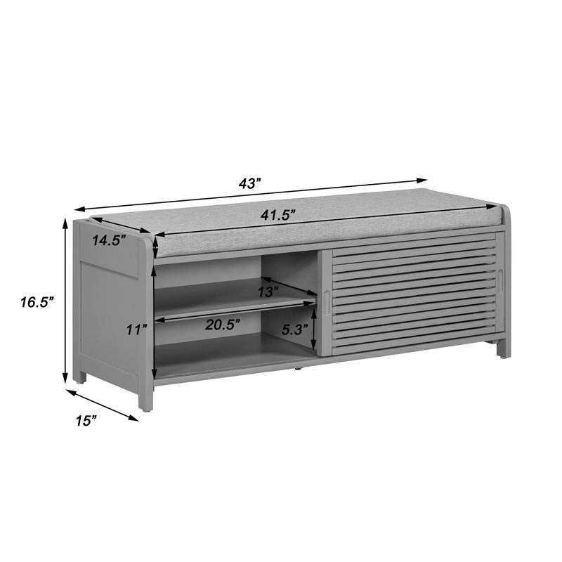Banc de rangement pour chaussures de 43 po de large avec banc de rangement pour hall d'entrée, Gris