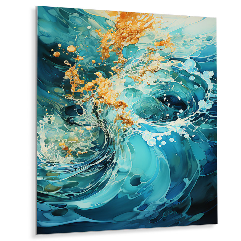 «Aqua Dream Rush Flow 3», art mural abstrait en métal, H 20 po x l 12 po x P 1 po