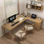 Bureaux en bois massif en L de couleur bois-107209658-107209659