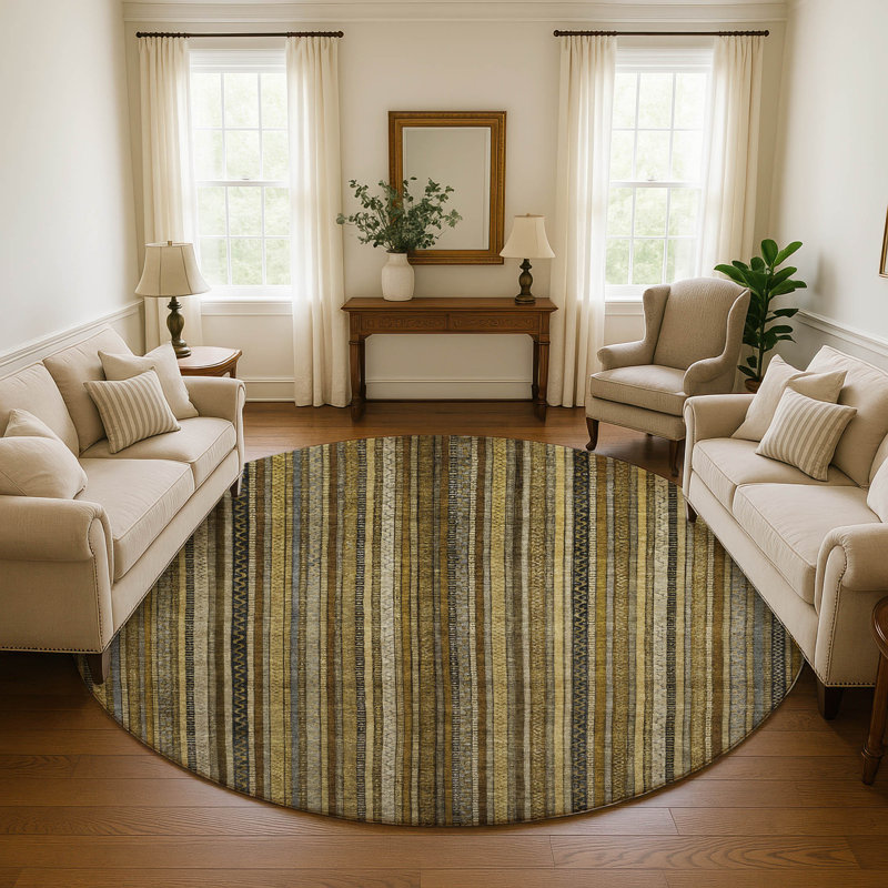 Premium Machine Washable Baford AMF1654 Stripes Rug, Round 8'