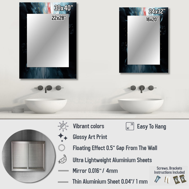 Jaune et bleu réimaginé réalités - miroir mural géométrique unique, miroir jaune, art imprimé en métal, 40 po x 30 po