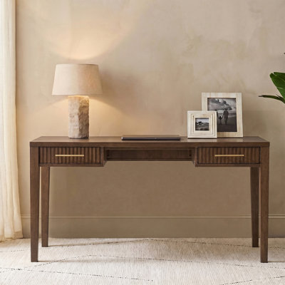 Olivine 60"W Modern Fluted Solid Wood Desk with Charging Station and 2 Drawers