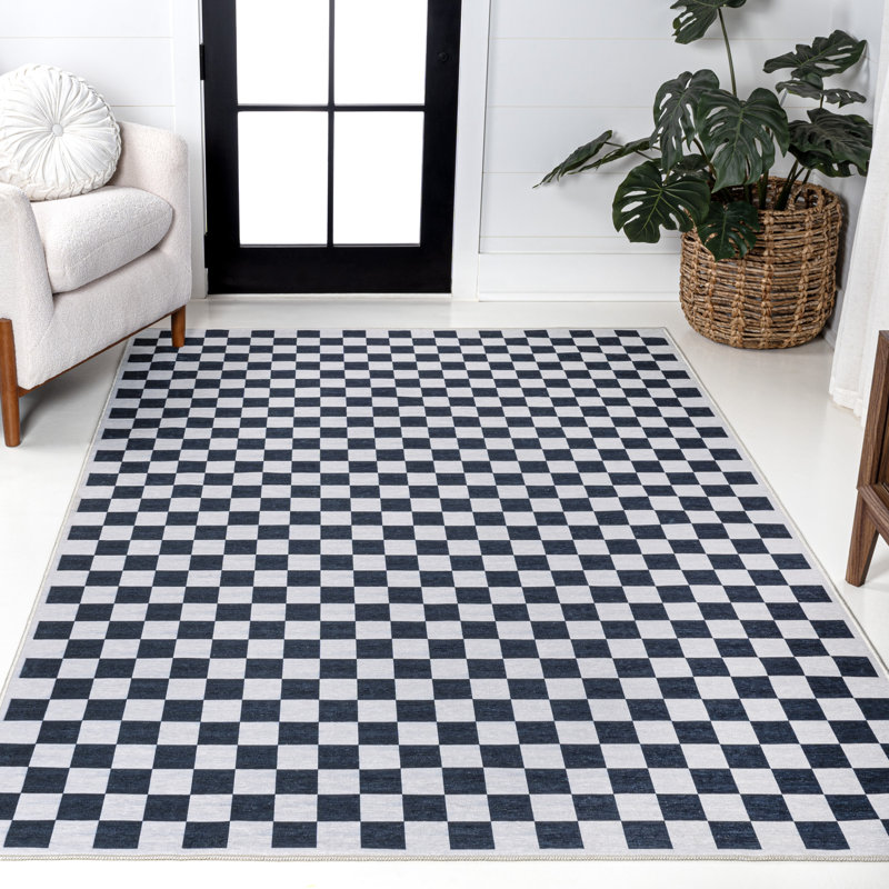 Tapis bleu foncé / blanc Mariquilla, Rectangle 8 pi 10 po x 12 pi