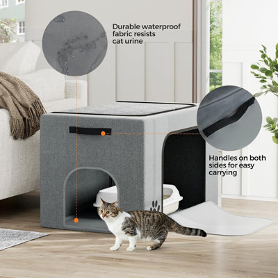 Hidden Cat Litter Box Enclosure with Cat Bed, Foldable Fabric Cat House Tool-Free Assembly, Front Zipper Access, Spacious Interior, Easy Daily Cleaning, Fits Most Standard Litter Boxes