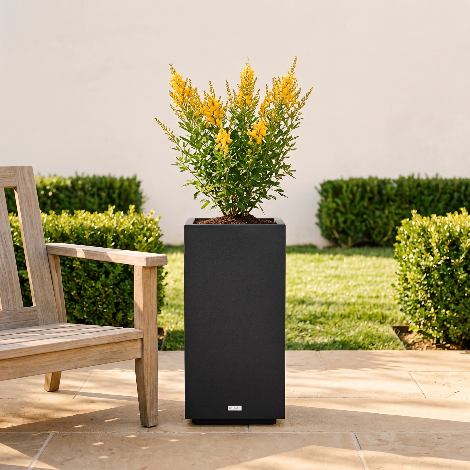 Veradek Block Series Pedestal Planter, 31.75” H x 15.5” W x 15.5” D, Black