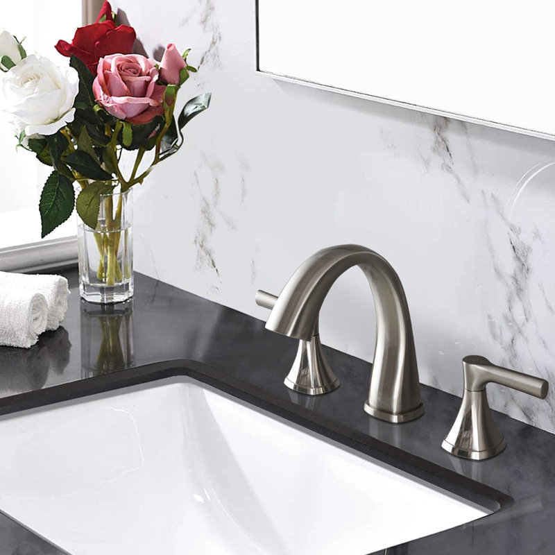 Brushed Nickel Two Handle 3 Hole Widespread Bathroom Faucet - Easy Installation, Pop Up Drain Vanity Bath In With Handles Advanced Ceramic Cartridge, Rust