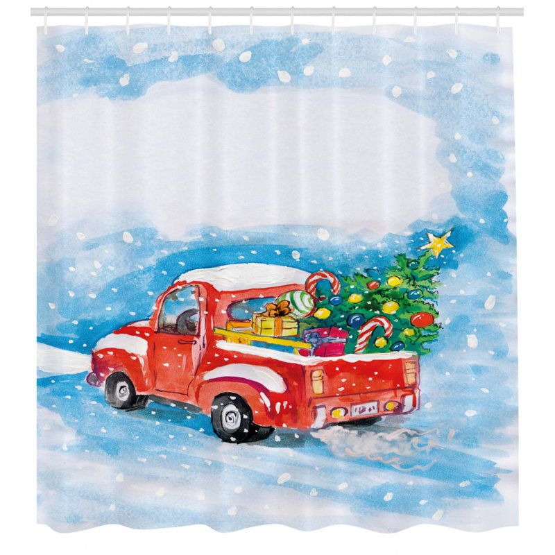 Rideau de douche simple christmas truck, H 84 po x l 69 po