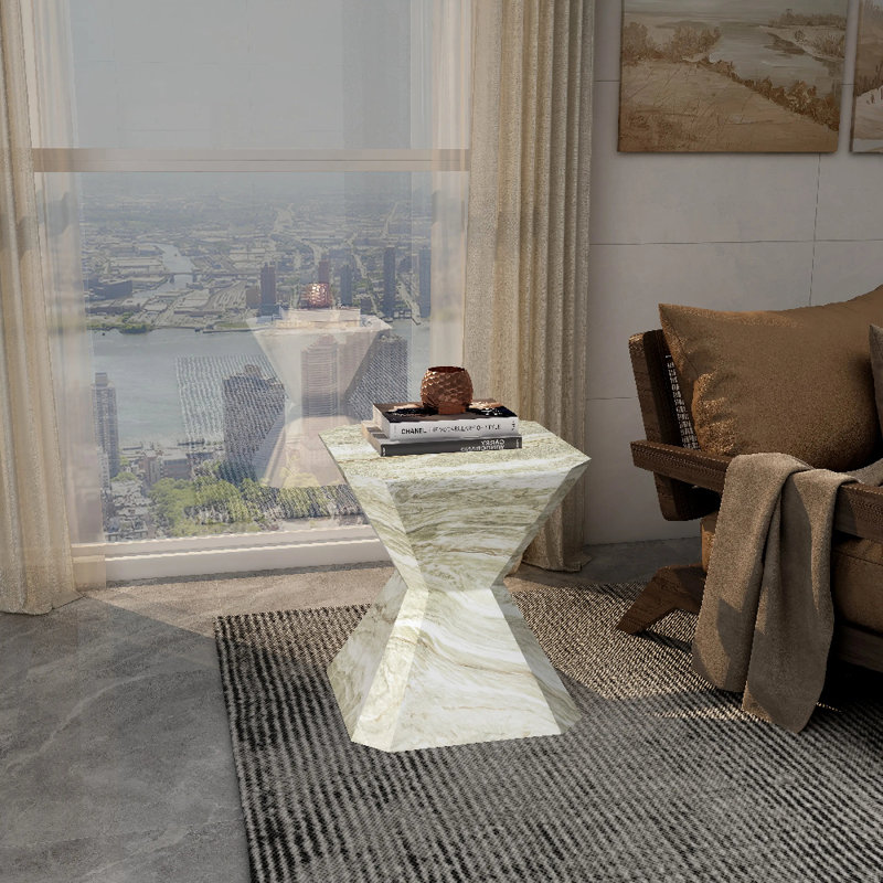 Table de bout moderne en forme de sablier géométrique 17 po Chlora, Vert marbré