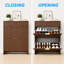 Narrow Fluted Shoe Storage Cabinet with Flip Drawers, Slim Entryway Shoe Organizer with Pull-Out Drawer & Gold Handles-131246663