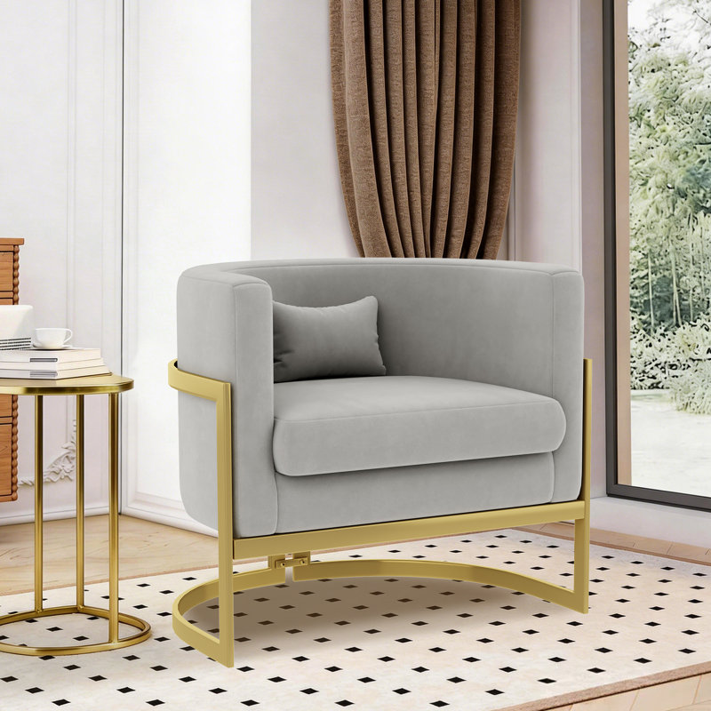 Upholstered Accent Chair, Gold, Gray Velvet