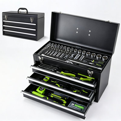 465-Piece Mechanics Tool Set with 3-Drawer Heavy Duty Metal Box Repair Tool Kit