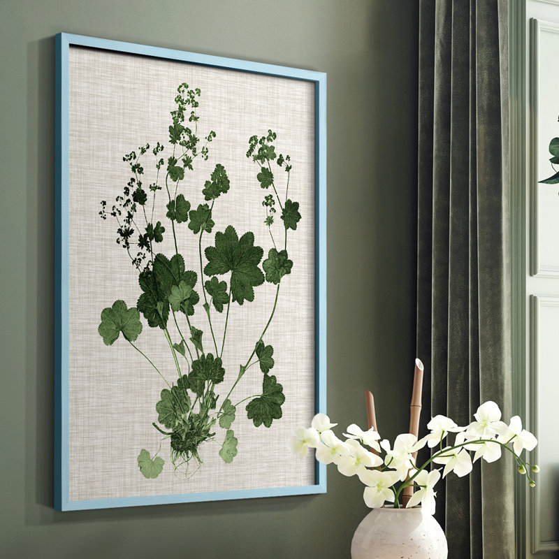 «Forest Foliage on Linen III», reproduction encadrée - bois massif, Bleu, H 10 po x l 8 po