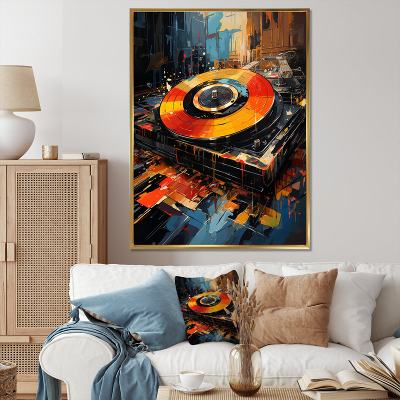Popart Disque vinyle Reverie III sur toile, H 20 po x l 12 po x P 1 po, Cadre flottant doré