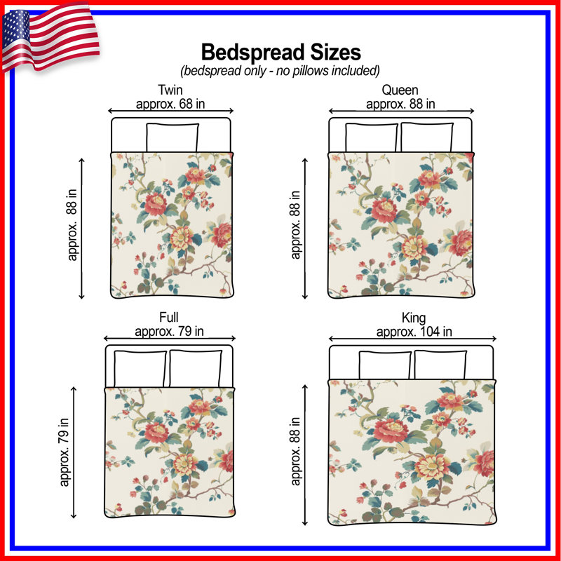 Floral Vine Pattern Quilted Bedspread , Queen
