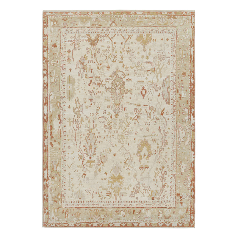 Rug & Kilim’S Oushak Style Rug In White With Gold Floral Patterns, Rectangle 9'10" x 13'11"