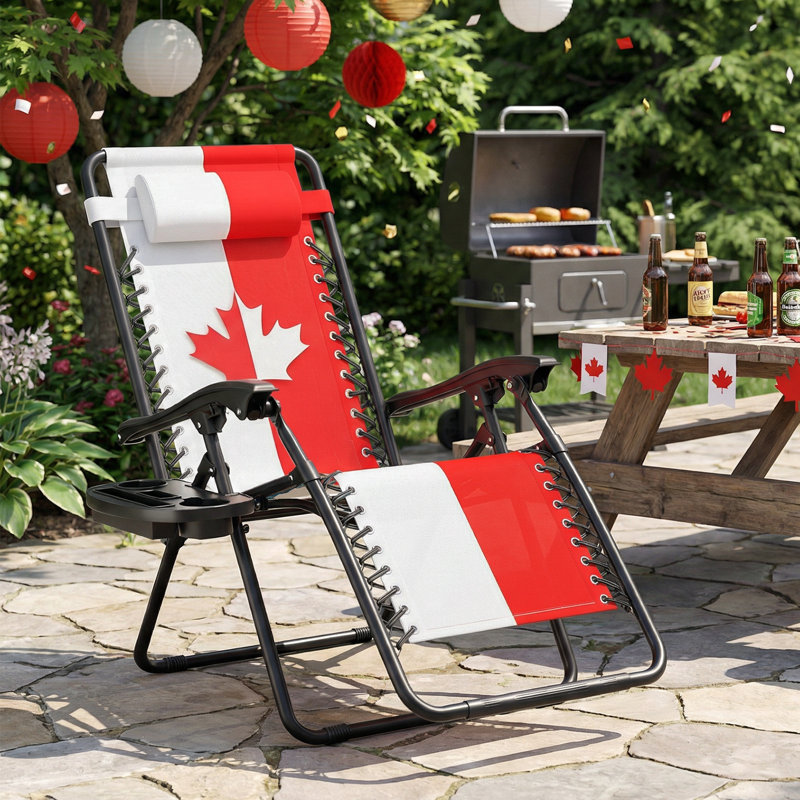 Zero Gravity Chair, Folding Recliner Outdoor Patio Lounge Chair With Adjustable Headrest and Cup Holder Tray, 1