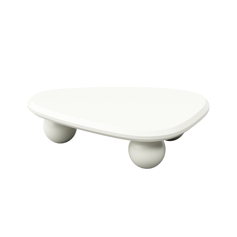 Table basse moderne avec 3 pieds, finition blanc crème, élégante pour le salon, style bois, facile à installer