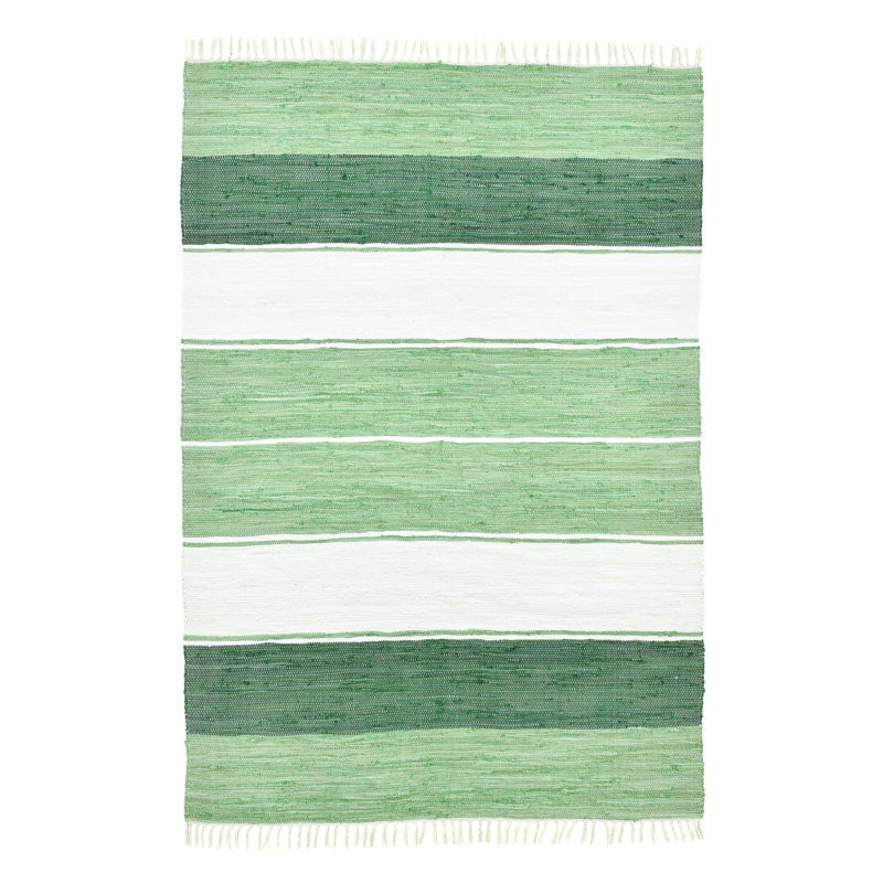 Hand Woven Cotton Green/White Indoor Rug, Rectangle 160 x 230cm