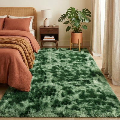 Soft Shag Rug For Living Room, Luxury Fluffy Rugs for Bedroom, Upgrade Non Slip Backing, Ideal For High Traffic Areas Indoor, Home Decor Aesthetic, Tie Dye Green