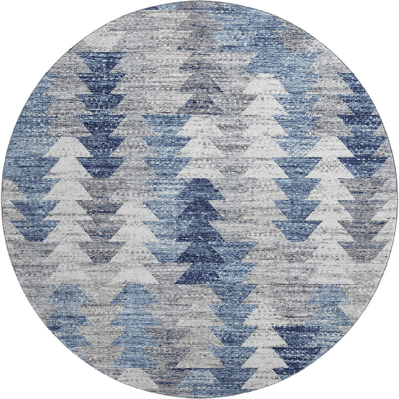 Premium Machine Washable Cerrito Blue Rug, Round 8'
