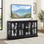 Armoire antique en verre noir à quatre portes avec tablettes réglables, 7 lumières à DEL contrôlables et éléments de design élégants, bande à DEL, base-123400699
