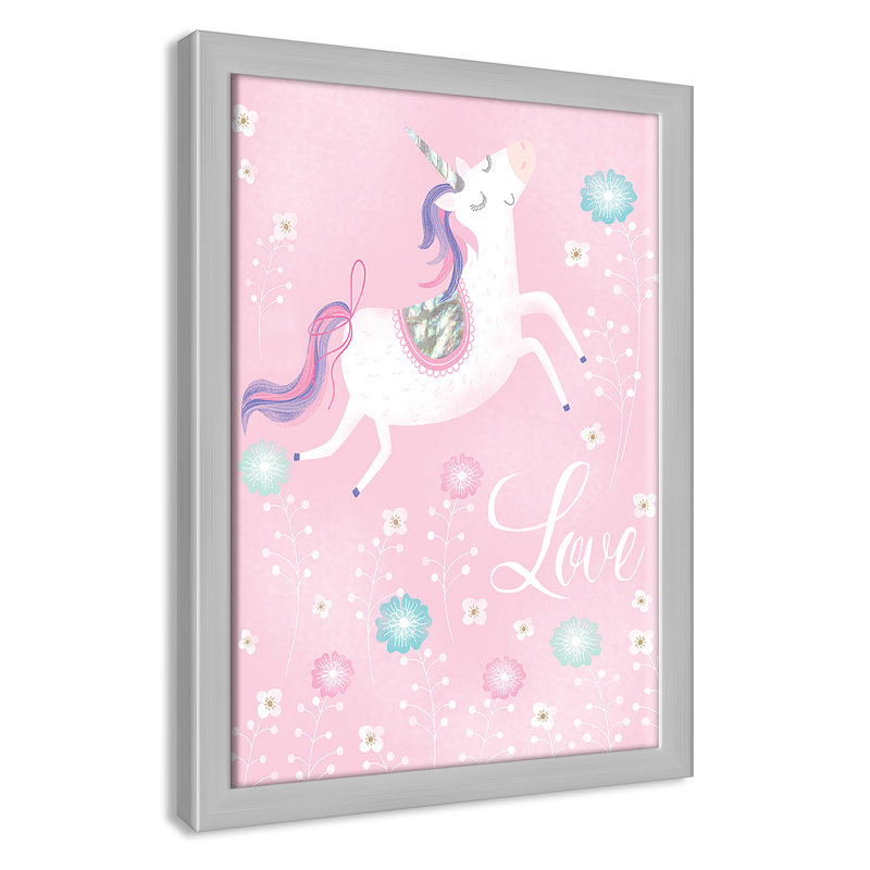 «Love Unicorn», art encadré, H 14 po x l 10 po x P 1,18 po, Cadre argenté