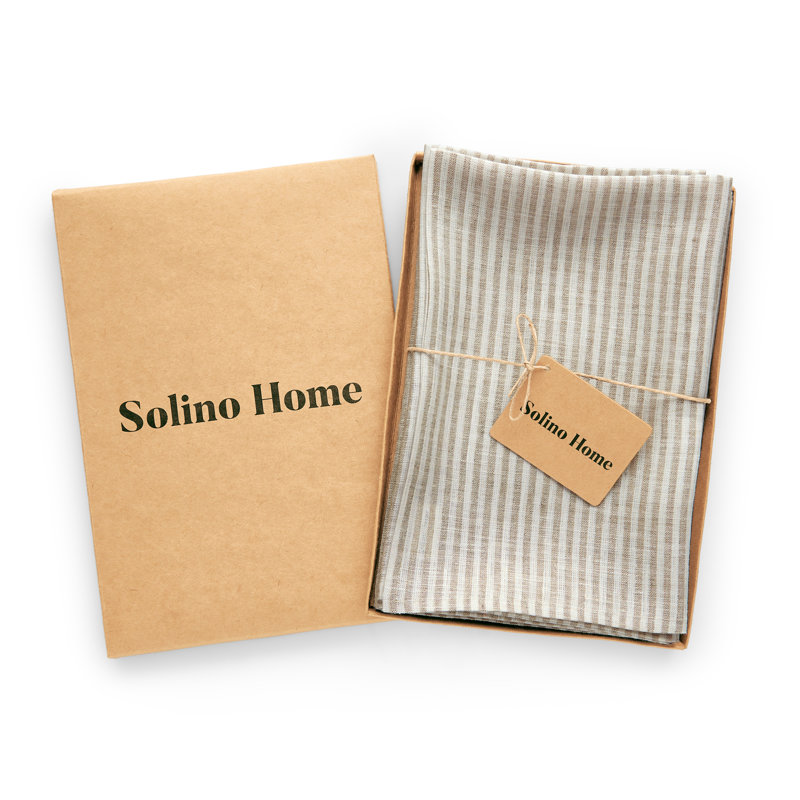 Narrow Stripe - 100% Pure Linen Dinner Napkins, Natural/White