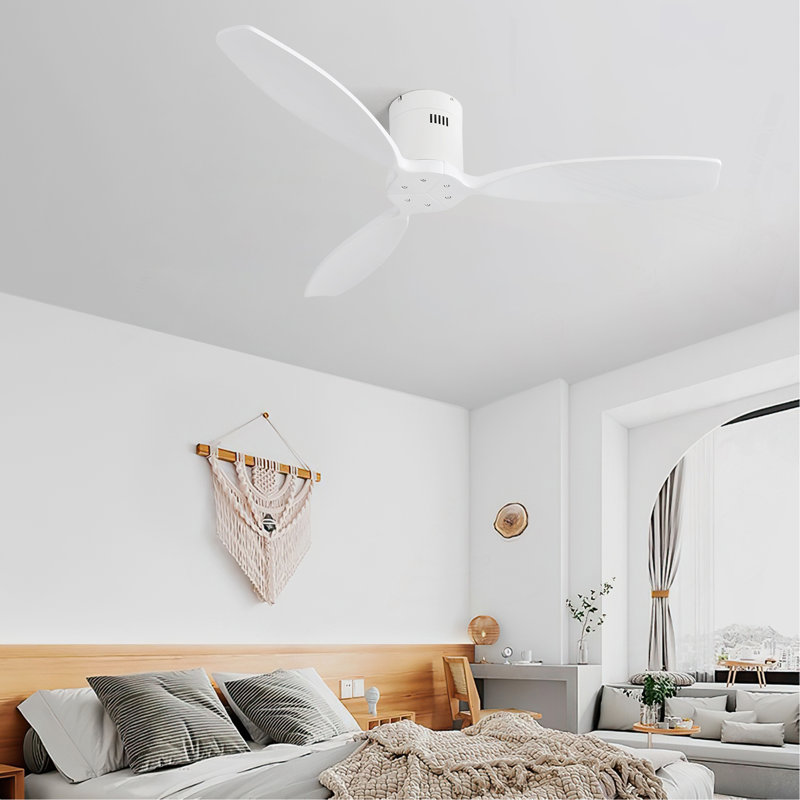 Ventilateur de plafond d'intérieur en bois 52 pouces avec 3 pales en bois massif, télécommande, moteur à courant continu réversible sans lumière