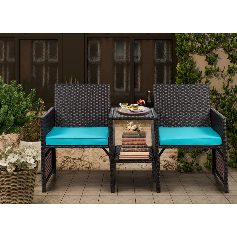 2 - Person Patio Conversation Set with Cushions, Blue