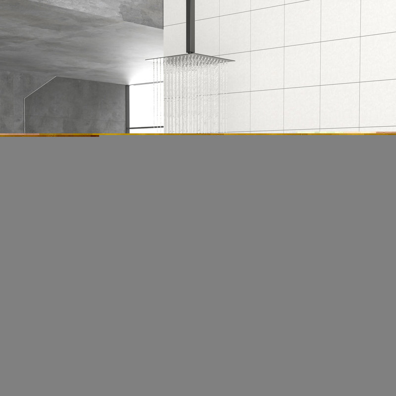 Matte Black Ceiling Mounted Shower System: 12 Inch Square & Handheld Tub Assembly: 12" Rainfall, Spout, Matte Black