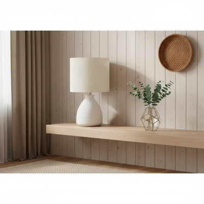 Lighting, H 17 po, lampe de table, céramique crème, abat-jour ivoire / crème, moderne