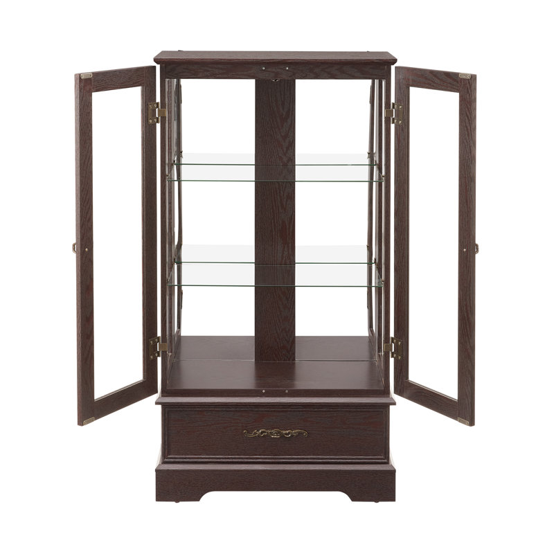 Armoire vitrée avec vitrine éclairée avec tablettes réglables en verre 2 portes et 1 tiroir avec ampoule incluse
