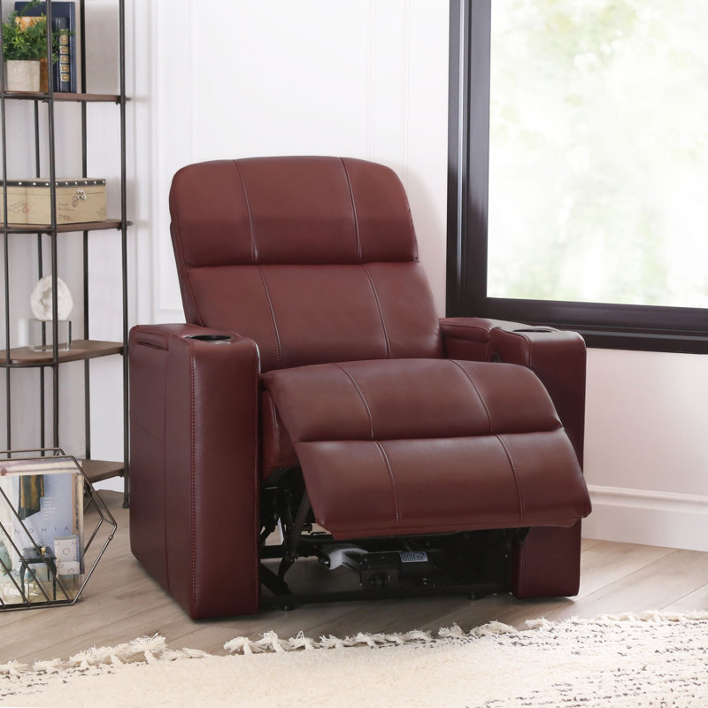 Vannatta Faux Leather Power Recliner, Ruby Red Faux Leather