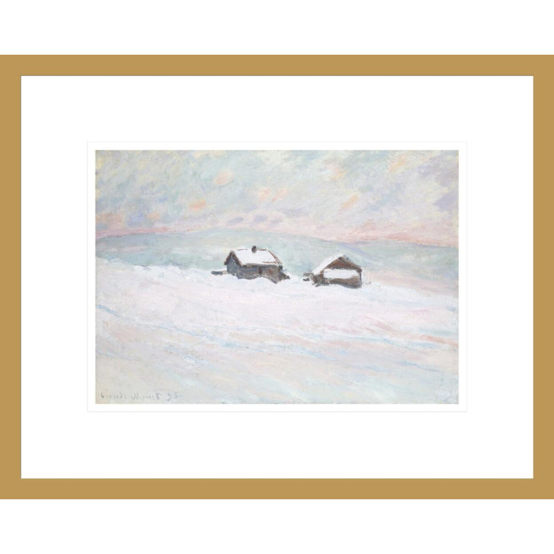 Les maisons dans la neige en Norvège par Claude Monet, impression giclée sur cadre, H 13,44 po x l 16,75 po