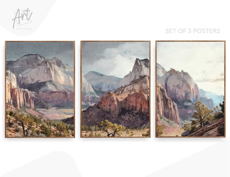 Ensemble de 3 imprimés Zion National Park, Affiche non encadrée, H 28 po x l 60 po