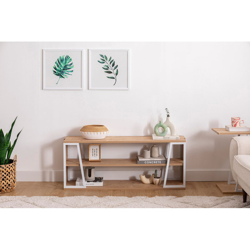 Meuble télé élégant avec structure en métal, finition saphir et blanc, 48,6 po x 11,8 po x 19,1 po | 100% panneau de particules enduit de mélamine, épaisseur: 0,7 pouce | Idéal pour les salons et les centres de divertissement, conception élégante et durable