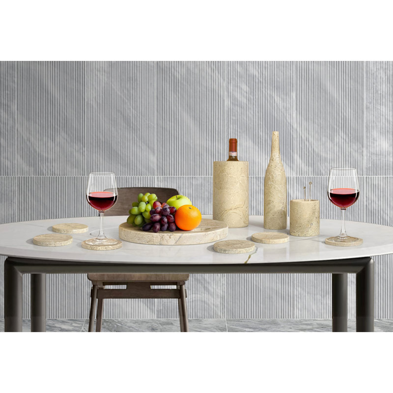 Ensemble d'accessoires de salle à manger en marbre naturel beige jaune Glod, pierre naturelle, ensemble de luxe 10 pièces, marbre véritable, marbre véritable
