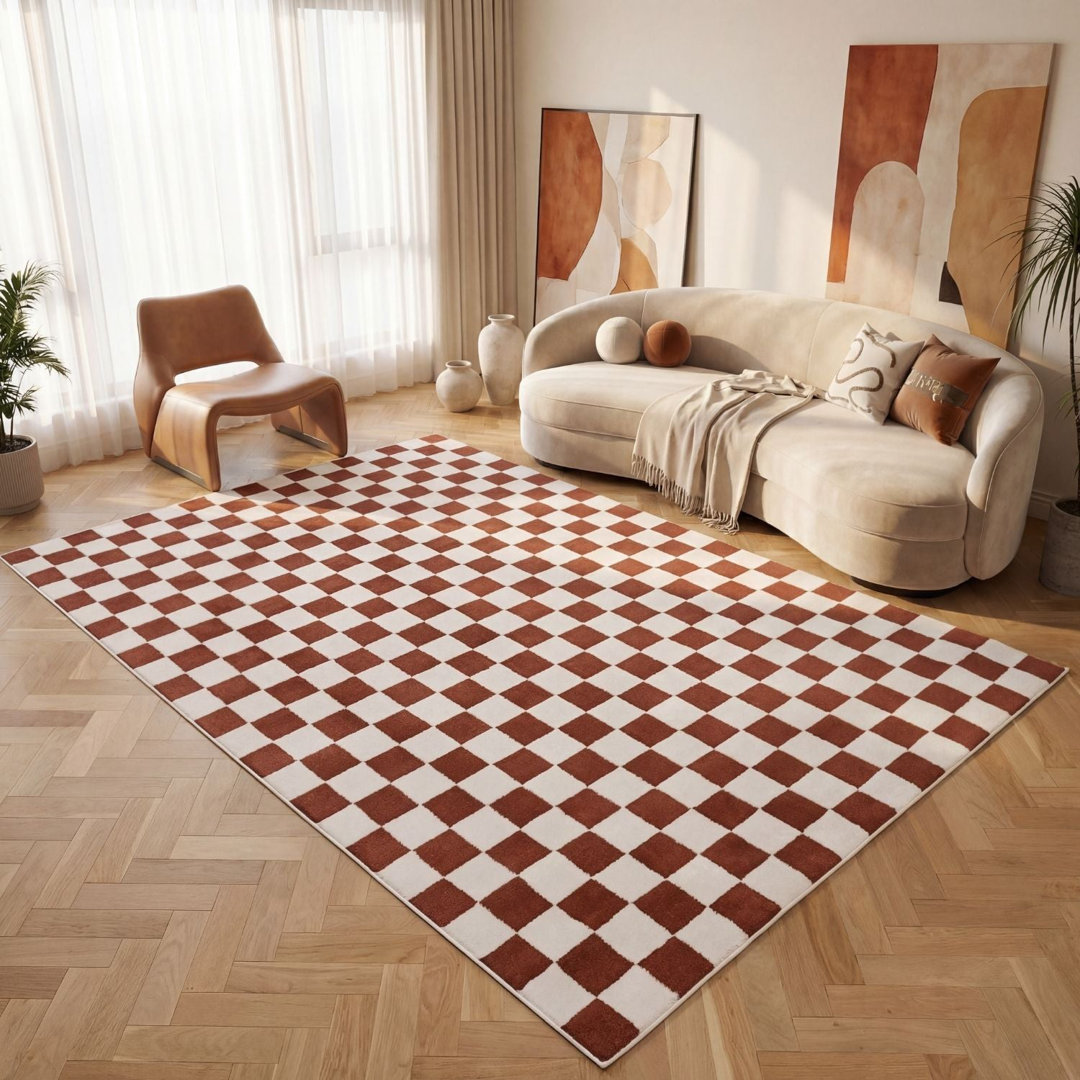 Loft Modern Checkerboard Living Room Area Rug and Runner Soft Pile