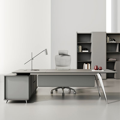Bureau de direction en L 70,87 "gris avec serrure à combinaison