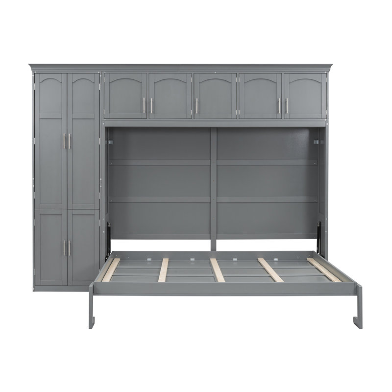 Grand lit escamotable mural avec armoires, gris