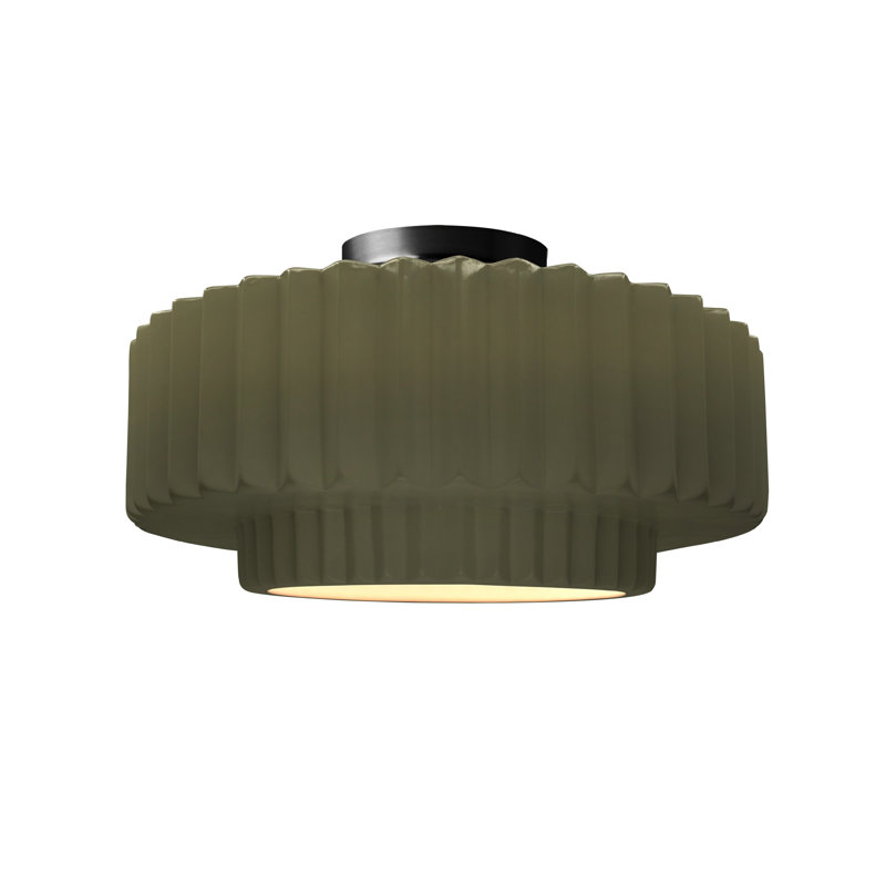 Radiance Ceramic Pleated Semi-Flush Mount, 7.25" H x 14.5" W x 14.5" D, Matte Green, Matte Black