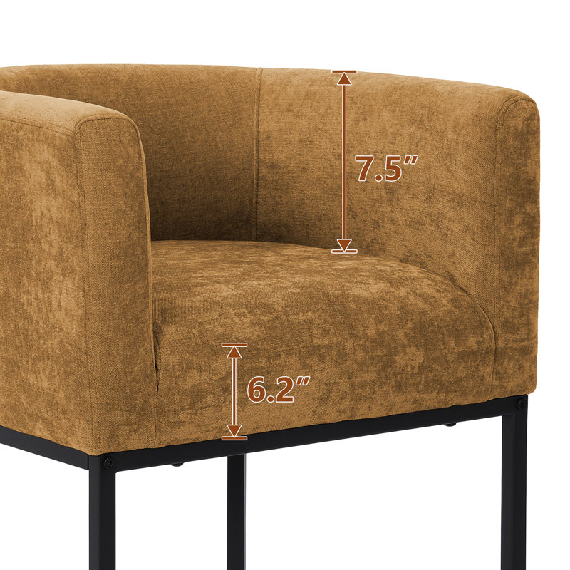26" Upholstered Metal Barrel Counter Bar Stool, Yellow Seat/Black Frame, 2