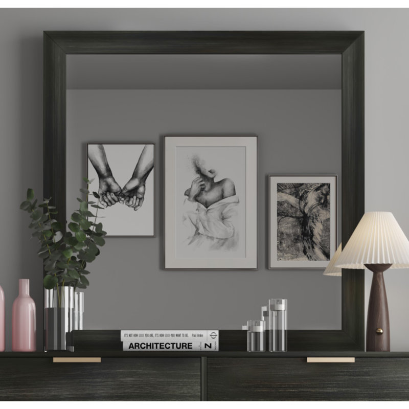 Ardiana Wood Flat Wall Mirror, Gray