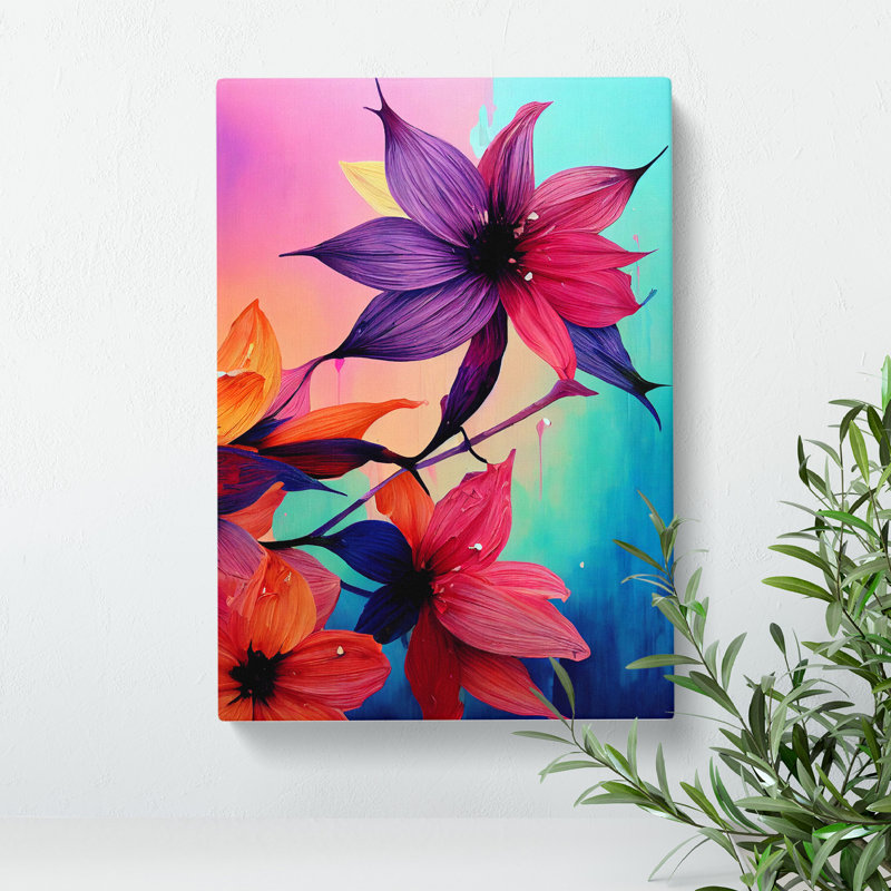 Paint Drip Flowers No.3 - Wrapped Canvas, 50cm H x 35cm W x 3cm D