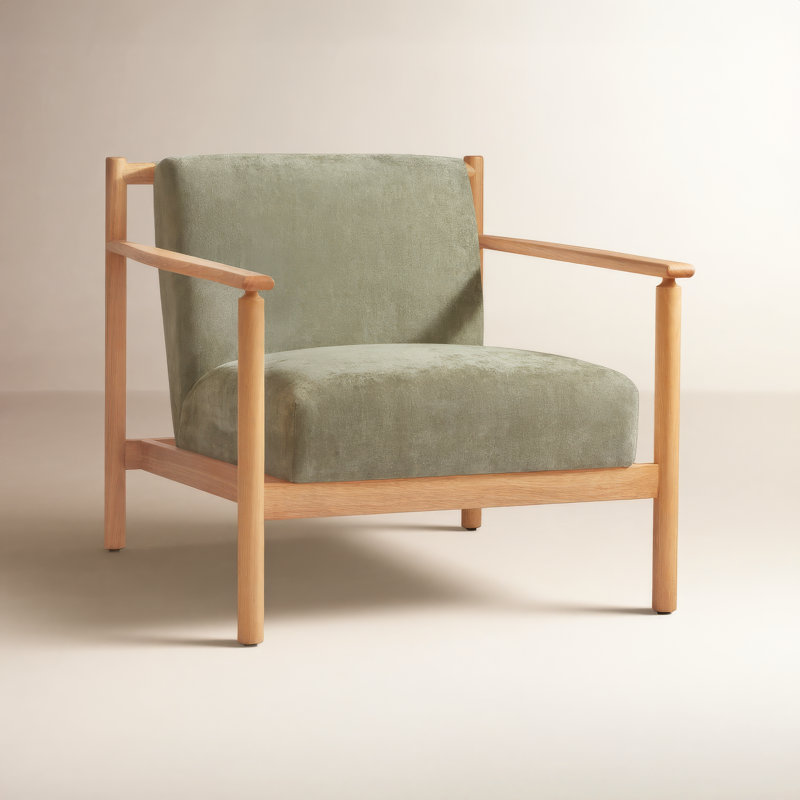 Chaise avec accoudoirs en bois massif Josephine, Tissage haute performance Sage