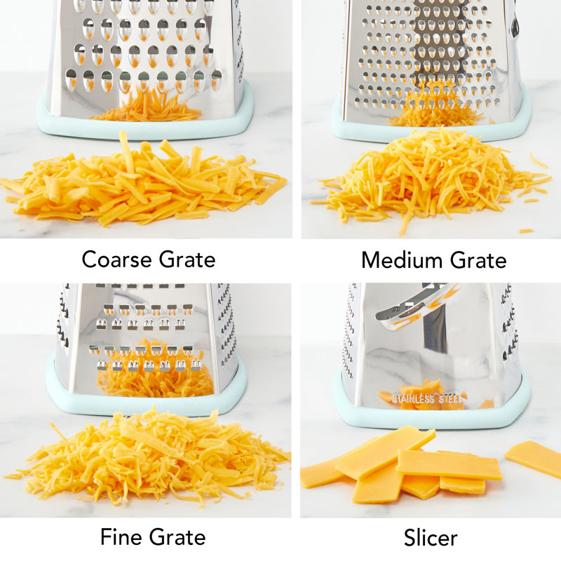 Tovolo Elements 4-sided Box Grater - Stainless Steel Cheese Shredder With Coarse Medium Fine Slice Sides, Comfortable Handle & Stable Base For Kitchen Prep, Large, Haze 
