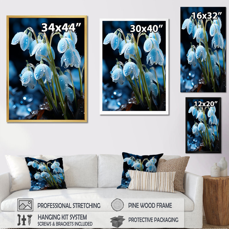 «Winter Snowdrop Flower», reproduction d'art sur toile, Cadre photo blanc, H 32 po x l 16 po x P 1 po