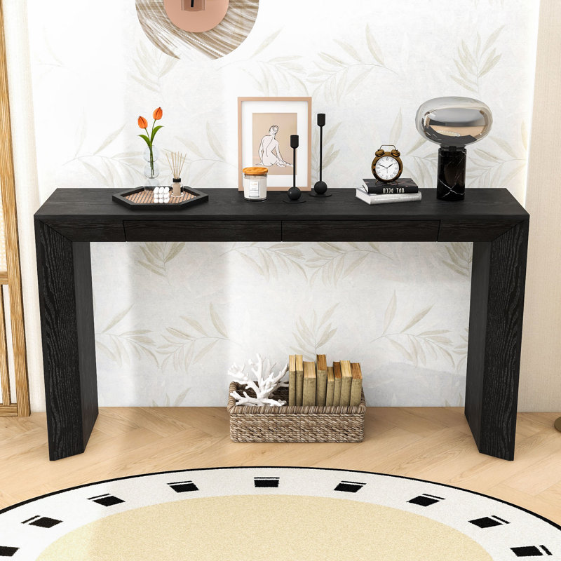 Elegant Waterfall Edge Console Table with Hidden Drawers, Black