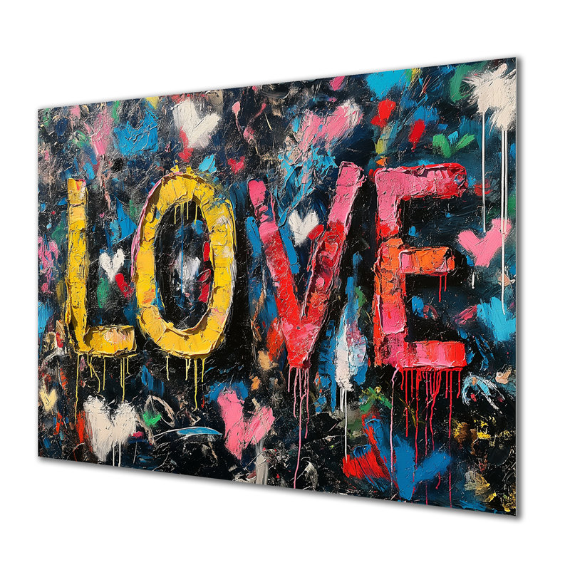 Love Pop Art Graffiti Artwork - Pop Art Wall Art Living Room, Métal métal, H 16 po x l 32 po x P 1 po